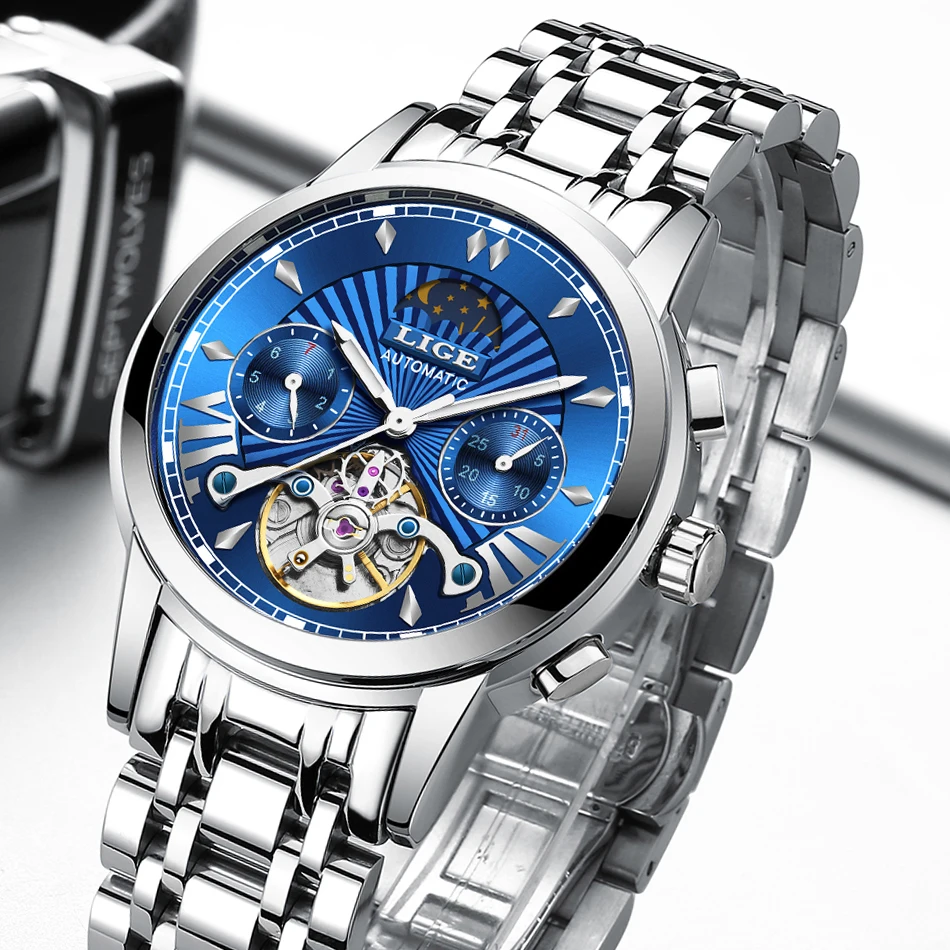 

LIGE Mens Watches Top Luxury Brand Automatic Mechanical Watch Men Full Steel Business Waterproof Sport Watches Relogio Masculino