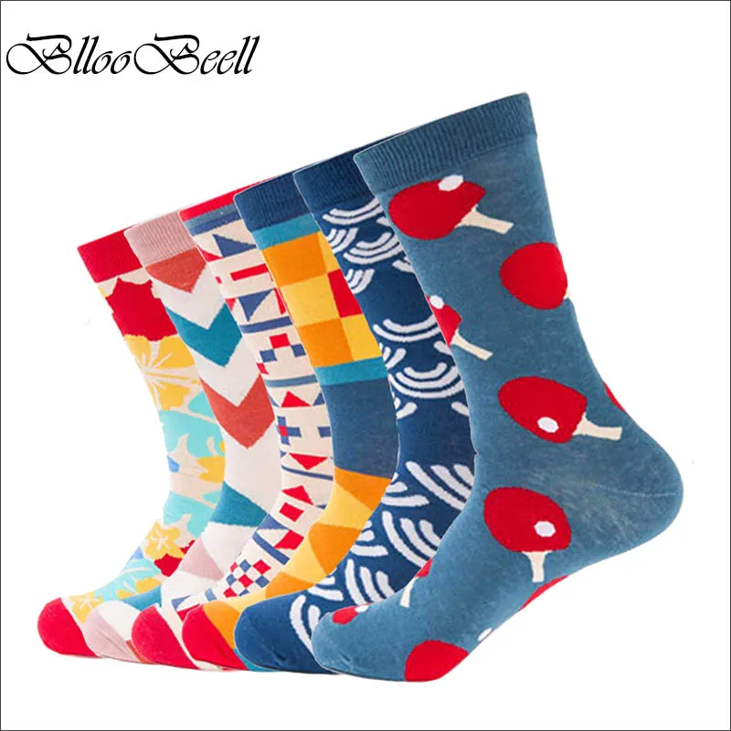 BllooBeell 6 пар детских хлопчатобумажных носков Для мужчин носки Британский Дизайн носки красочные Для мужчин/женское платье экипажа носки