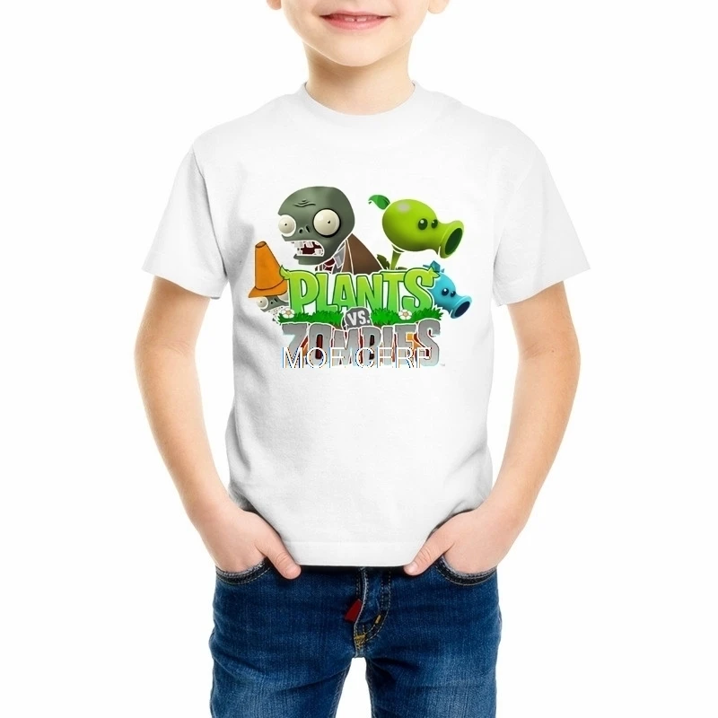 Детская одежда с изображением героев «Plants Vs футболки "зомби" футболка с короткими рукавами для мальчиков детские гайка стены топы для девочек с рисунком героев мультфильмов; милая Одежда для маленьких 55C-16