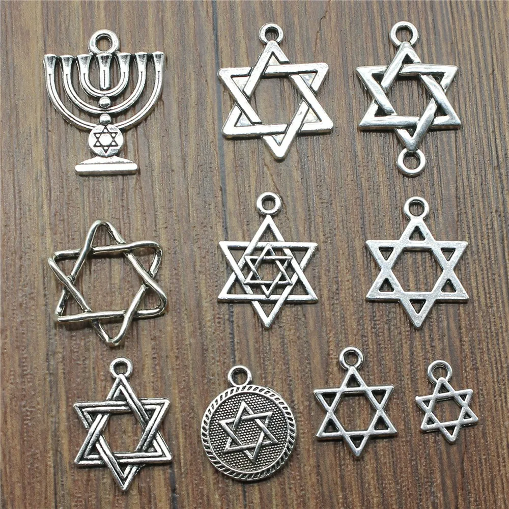 

20pcs/lot Star Of David Pendant Charms Antique Silver Color Star Of David Charms Jewelry Diy Star Of David Charms For Bracelet