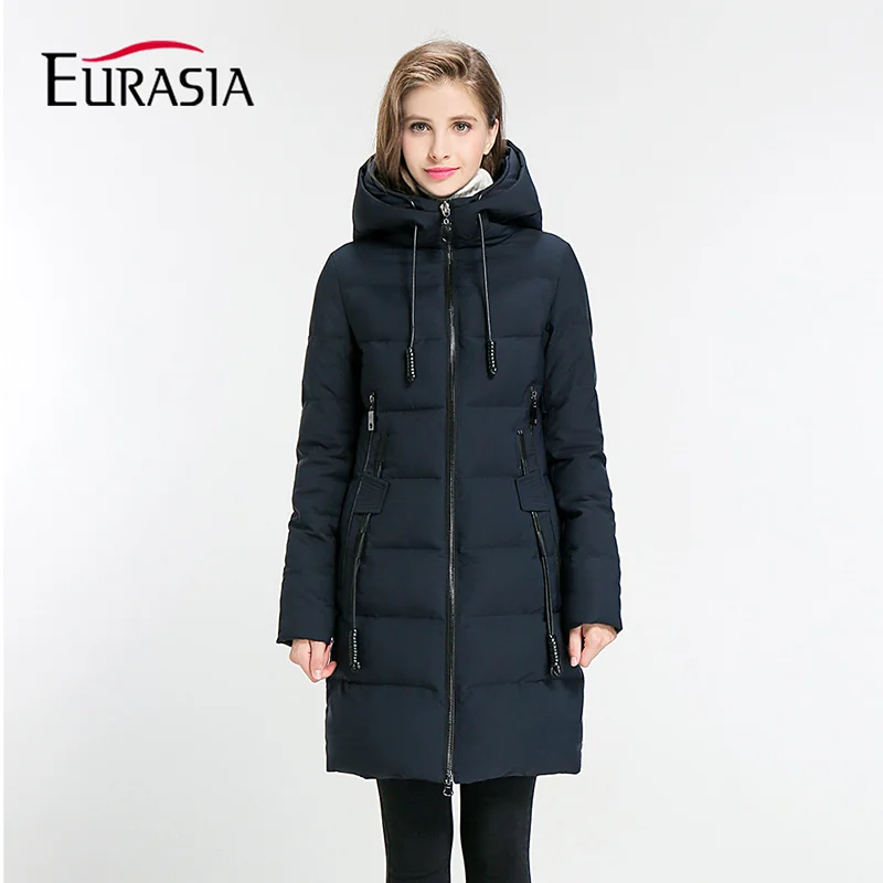 Eurasia New Women Winter Jacket Full Stand Collar Hooded Design Slim Outerwear Coat Warm Parka Lady Clothing Y1700010 - Цвет: Dark blue
