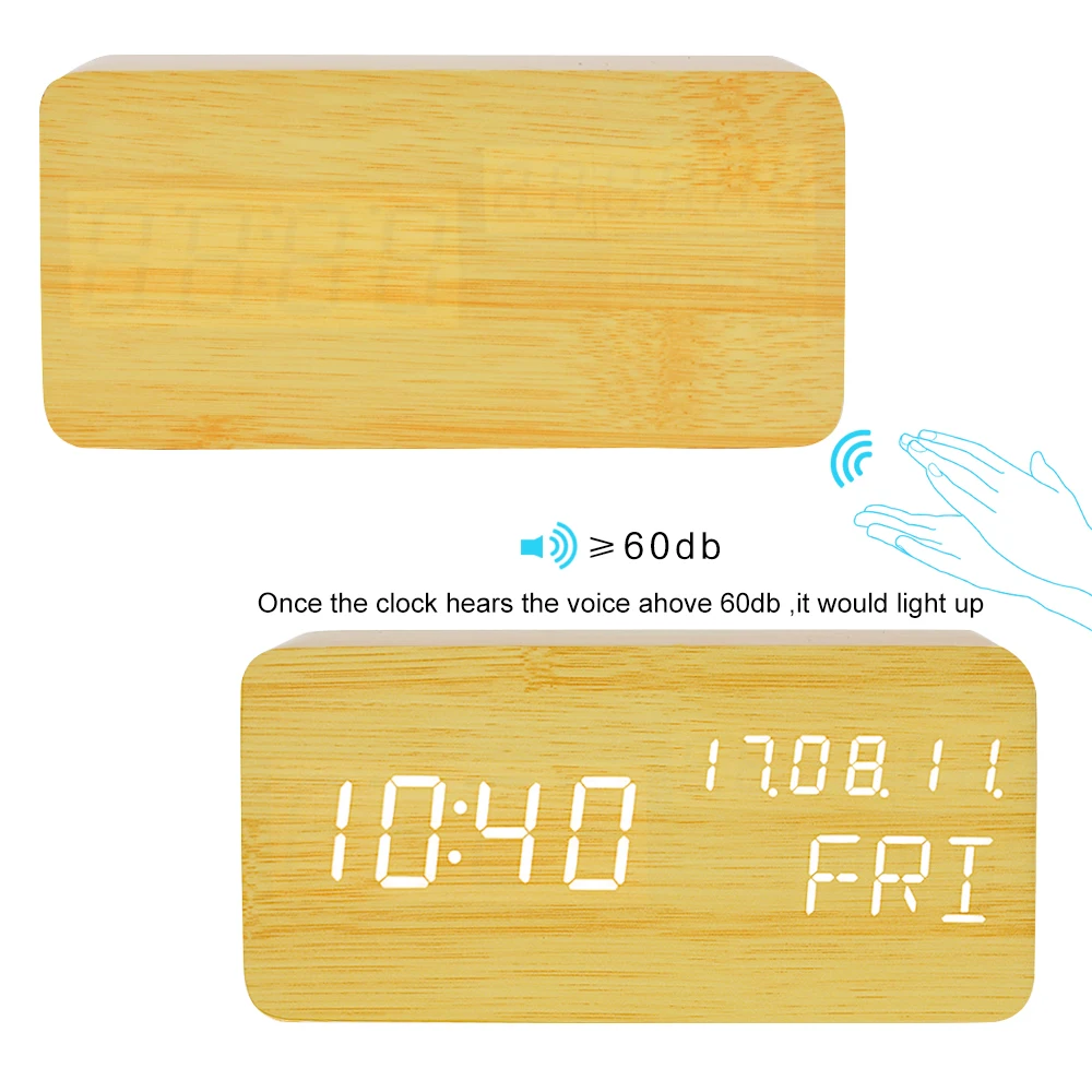 FiBiSonic цифровой светодиодный Будильник звук Голосовое управление настольные часы температура Неделя дисплей будильники YY-MM-DD
