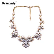 Best lady Fashion Fine Jewelry Bib Collar Chokers Simulated Pearls Vintage Crystal Flower Statement Necklace&Pendants Women 4546