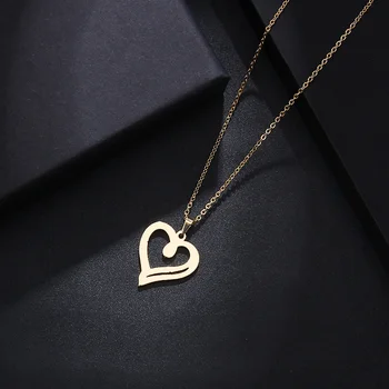 

DOTIFI Stainless Steel Necklace For Women Man Lover's Heart Gold And Silver Color Pendant Necklace Engagement Jewelry