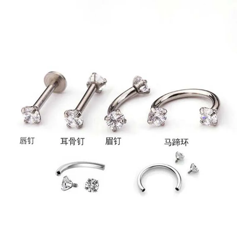 

1Pcs Surgical Steel Curved Barbell Zircon Crystal Eyebrow Ring Ear Anti Tragus Helix Rook Bridge Web Piercing Lip Stud