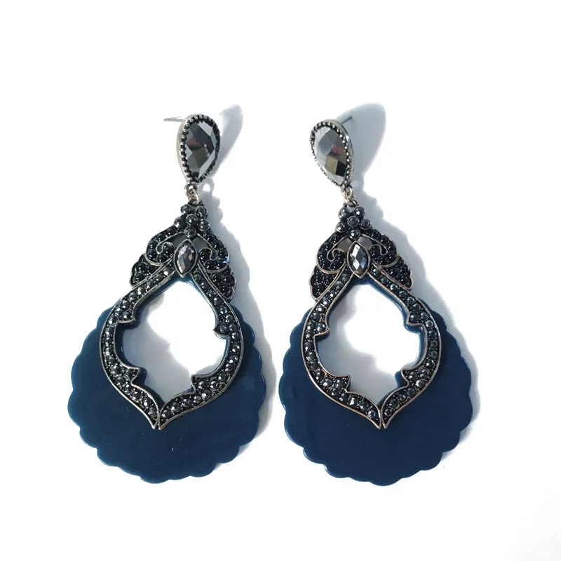 

Free Shipping Fashion Bohemia Styles Blue Resin Hematite Alloy Mixed Trendy Stud Earring
