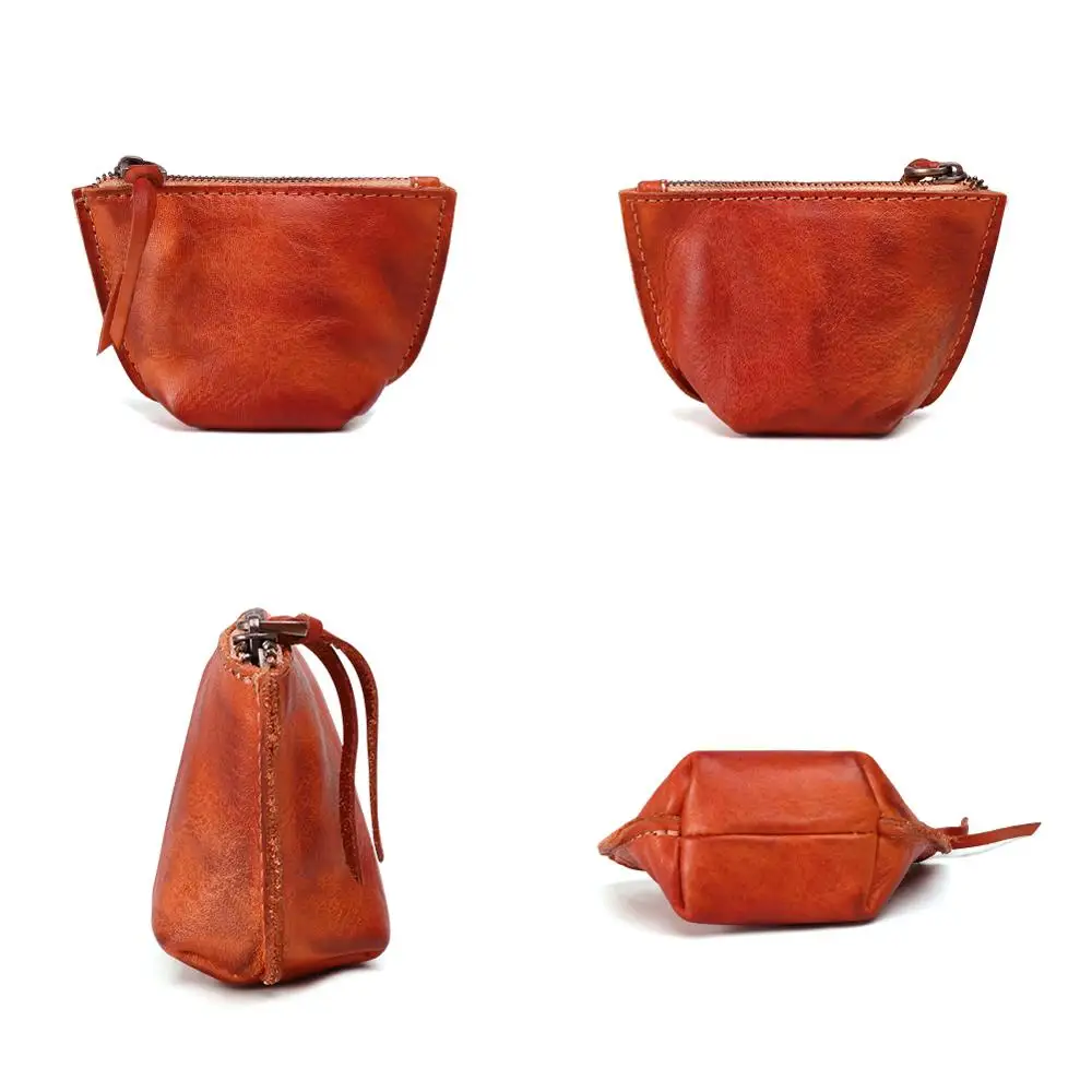 

Drop shipping Unisex Men and Women Retro Casual Genuine Leather Coin Purse Top Layer Leather zipper card Wallet Mini Coin Bag