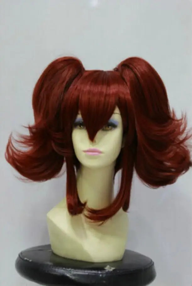 

Wig WOMEN"S red mixed short straight Cosplay FULL WIG + two pigtails Free Shipping