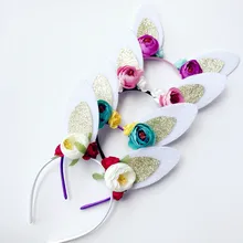 Цветы повязка подарки на день рождения с заячьими ушками обруч для волос Головные уборы Дети Женские аксессуары для волос