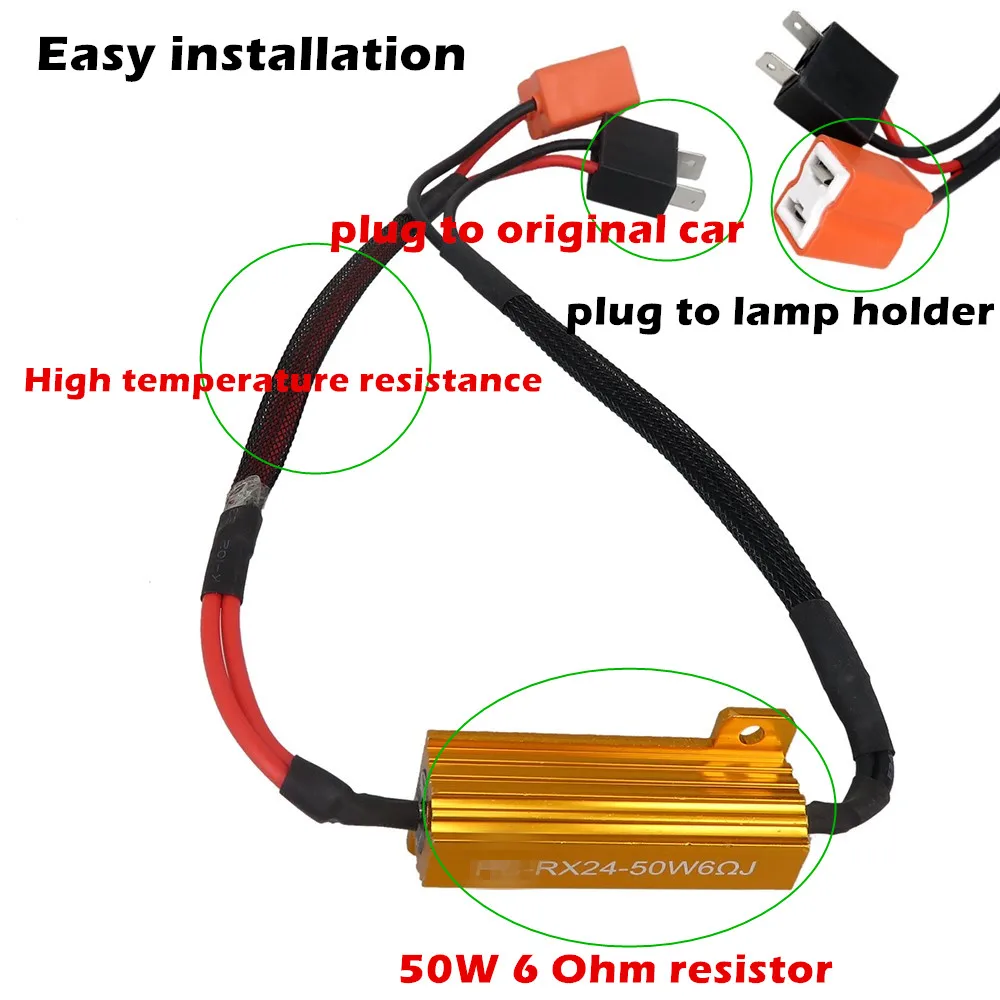 WLJH 2x9005 9006 H7 H8 светодиодный 50 Вт 6 Ом светодиодный нагрузочный резистор исправление ошибок Hyper Flash Blink Blinker DRL противотуманный сигнал поворота Тормозная лампа