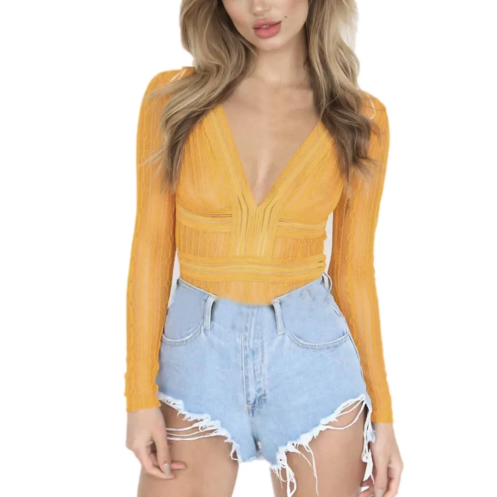 

Free Ostrich Elegant Bodysuit Women Plain V Neck Long Sleeve Sexy Rompers 2019 Skinny Bodysuit D1335