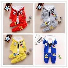 Осенне-зимний комплект одежды для мальчиков, комплект из 3 предметов, детские костюмы с пальто с капюшоном хлопковая одежда для маленьких мальчиков Спортивная одежда для детей возрастом от 1 года до 4 лет