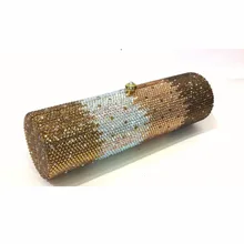 L7774MG Crystal multi-GOLD in gradual change effect Lady fashion TUBE Bridal Barrel Night Metal Evening purse clutch bag handbag