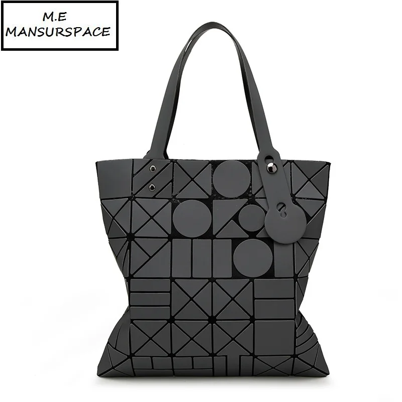 

MANSURSPACE Brand Female Folded Geometric Plaid Bag women bags Laser holography Tote Women Handbag Mochila Shoulder Bag