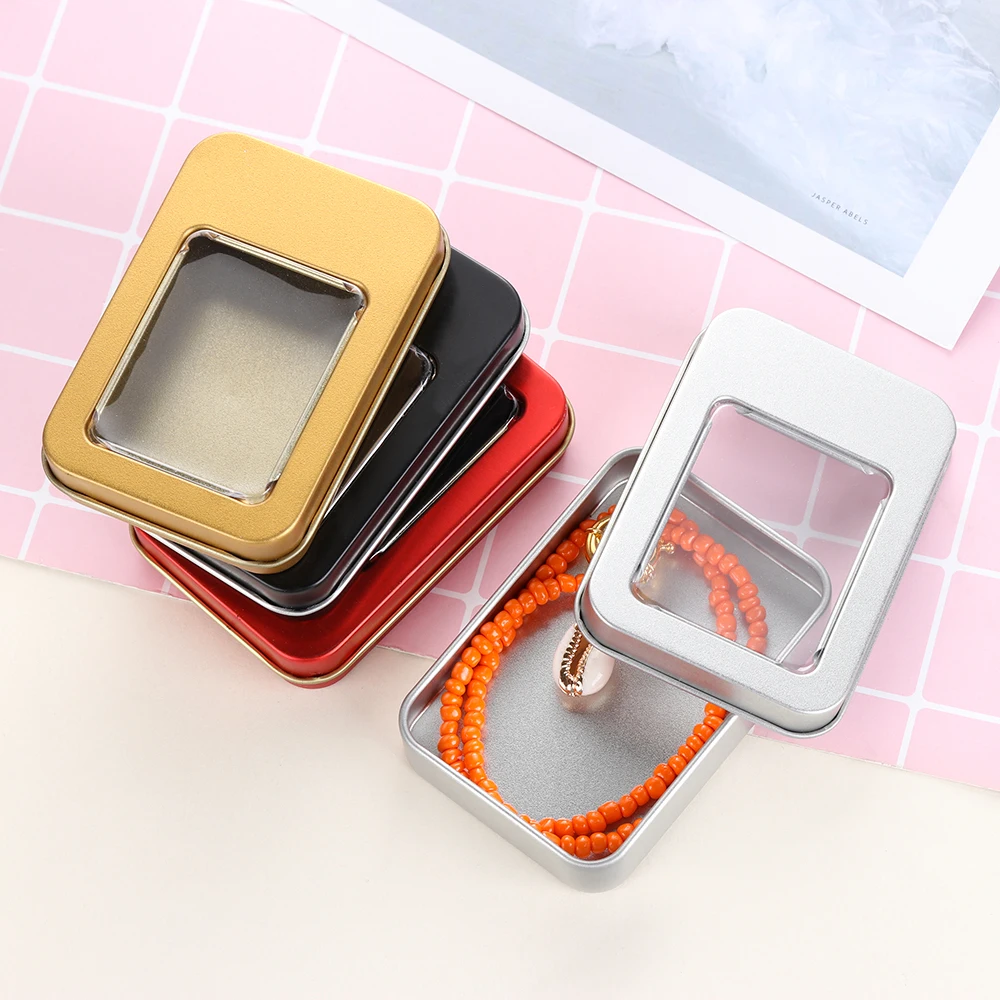 

1PC Silver Blank Storage Case Clear Window Top Metal Tin Can Box Crafts Survival Kit