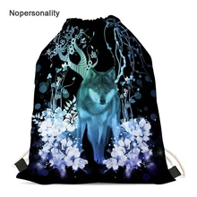 Nopersonality Cool 3d Animal Wolf Print Drawstring Bag for College Women Portable Female Ladies Travel Storage Bag Kids Backpack