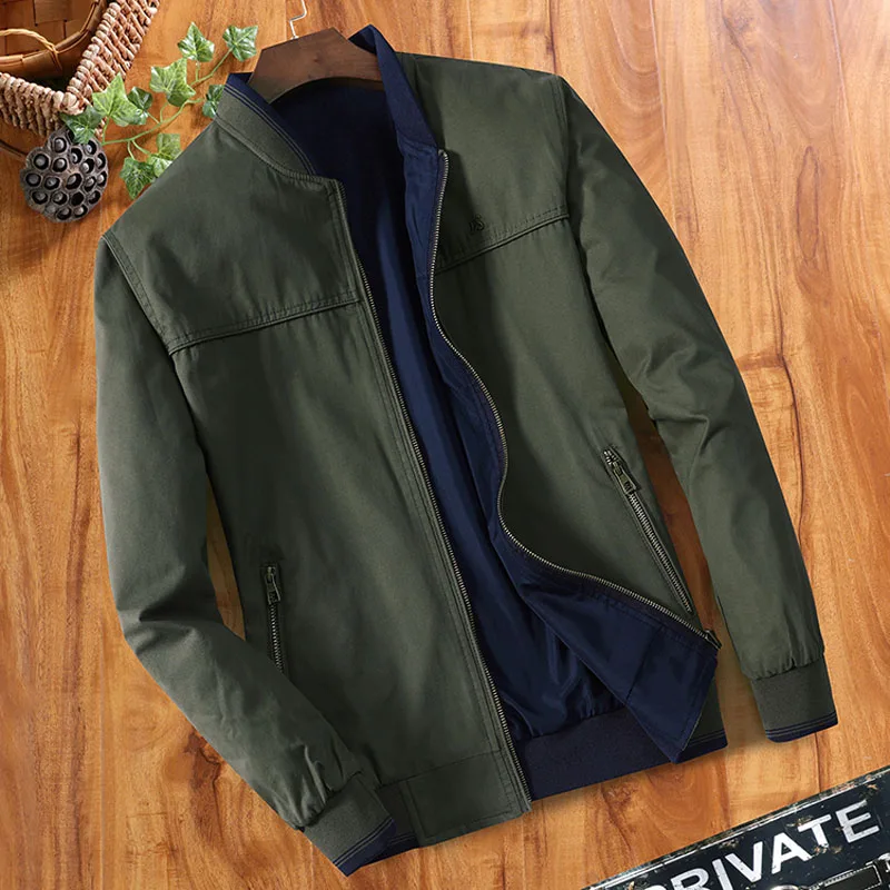 MANTLCONX, новинка, весенне-осенние мужские куртки, повседневные пальто, одноцветная Мужская одежда, куртки с воротником-стойкой, Мужская Двусторонняя одежда - Цвет: Army Green 001