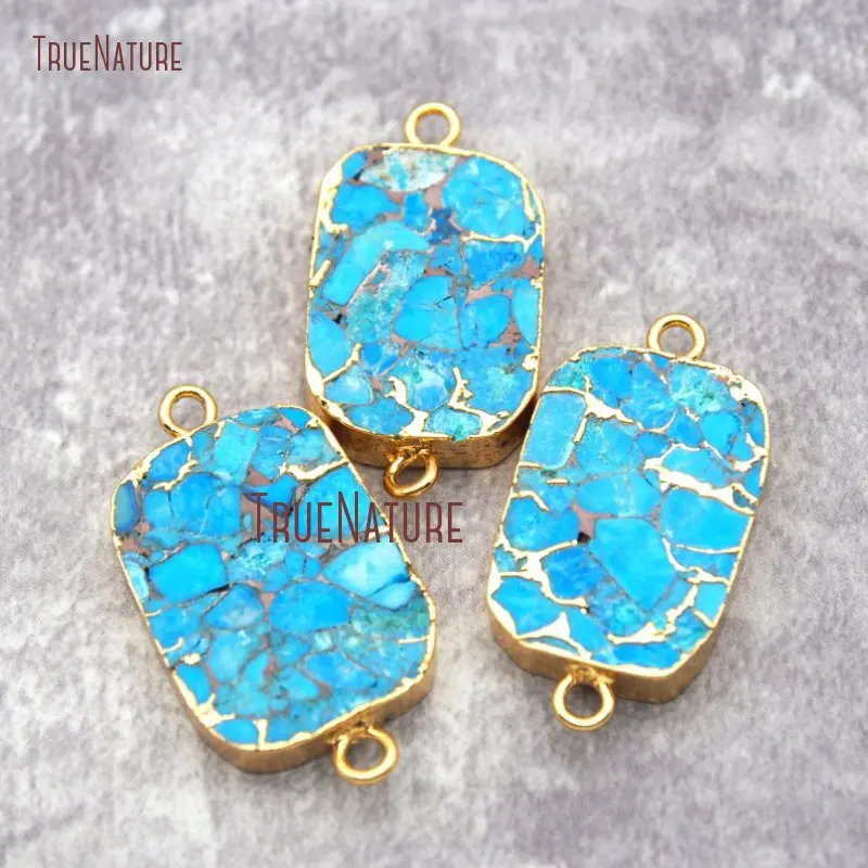 

Blue Jaspers Double Bail Charm Connector Gold Color Pendants PC26958