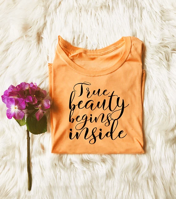 Camiseta True beauty being inside para mujer, camisetas de algodón a la moda, blusas tumblr eslogan divertido, camisetas de arte estético kawaii|Camisetas| - AliExpress