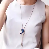 Классический Кристалл Бабочка кисточкой длинное ожерелье для женщин Bijoux новые модные украшения s & Подвески подарок