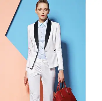 

Hot Selling Shawl Collar One Button White Custome Made Women Suits High Quality Women Office Suit Business Ladies Pant Suit