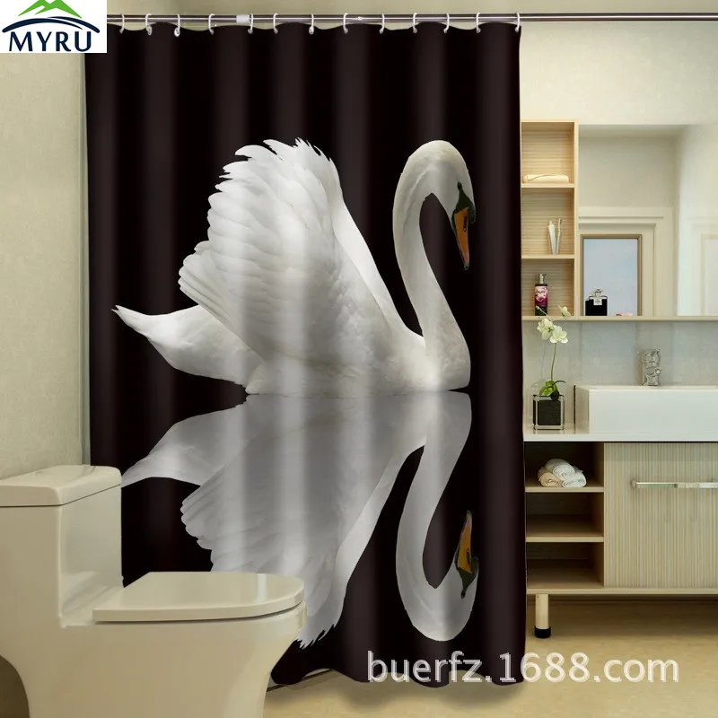 Buy Waterproof polyester shower curtains art swan 3D