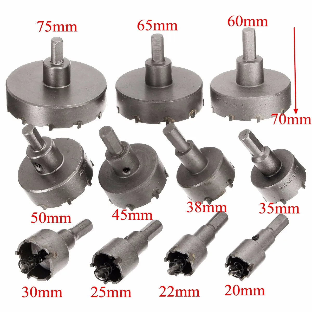 

11pcs Carbide Tip TCT Drill Bit Hole Saw Set 20-75mm Steel Carbide Tipped Hole Saw Different Sizes Reamer Drill Bits Kit