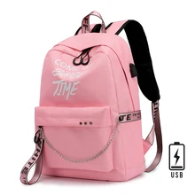 Светящийся женский рюкзак с буквенным принтом и зарядкой через USB, рюкзак для подростков, брезентовый Рюкзак с цепочками, школьная сумка для ноутбука, рюкзаки для путешествий для девочек
