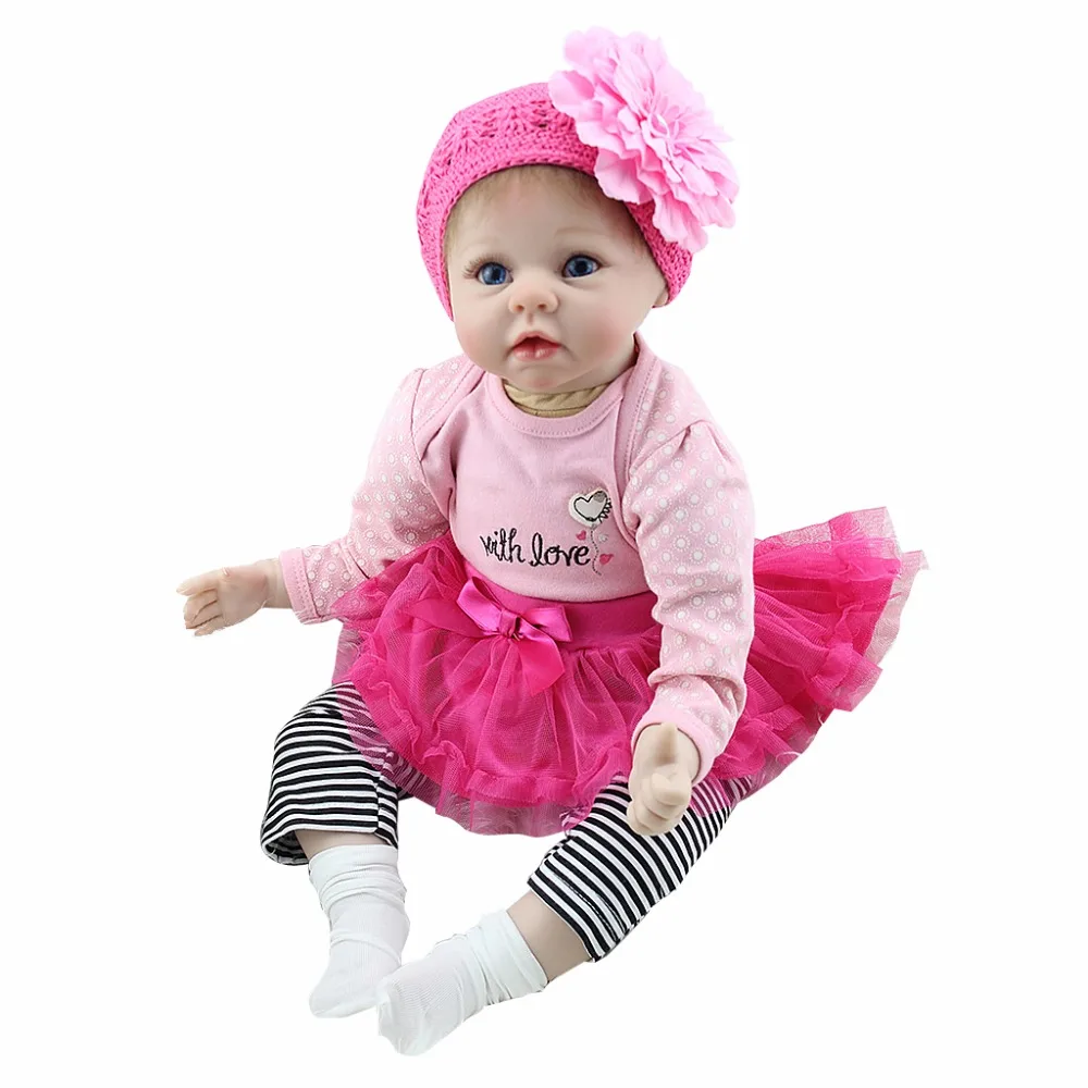 

55cm Lifelike Silicon Girl Baby Dolls Skirt Flower Hat Cute Toys Early Childhood