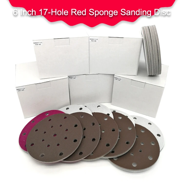

15Pcs 6 Inch 17-Hole Flocking Red Sponge Sanding Disc Sandpaper 300-2000 Grit for Polishing & Grinding Power Tools Accessories