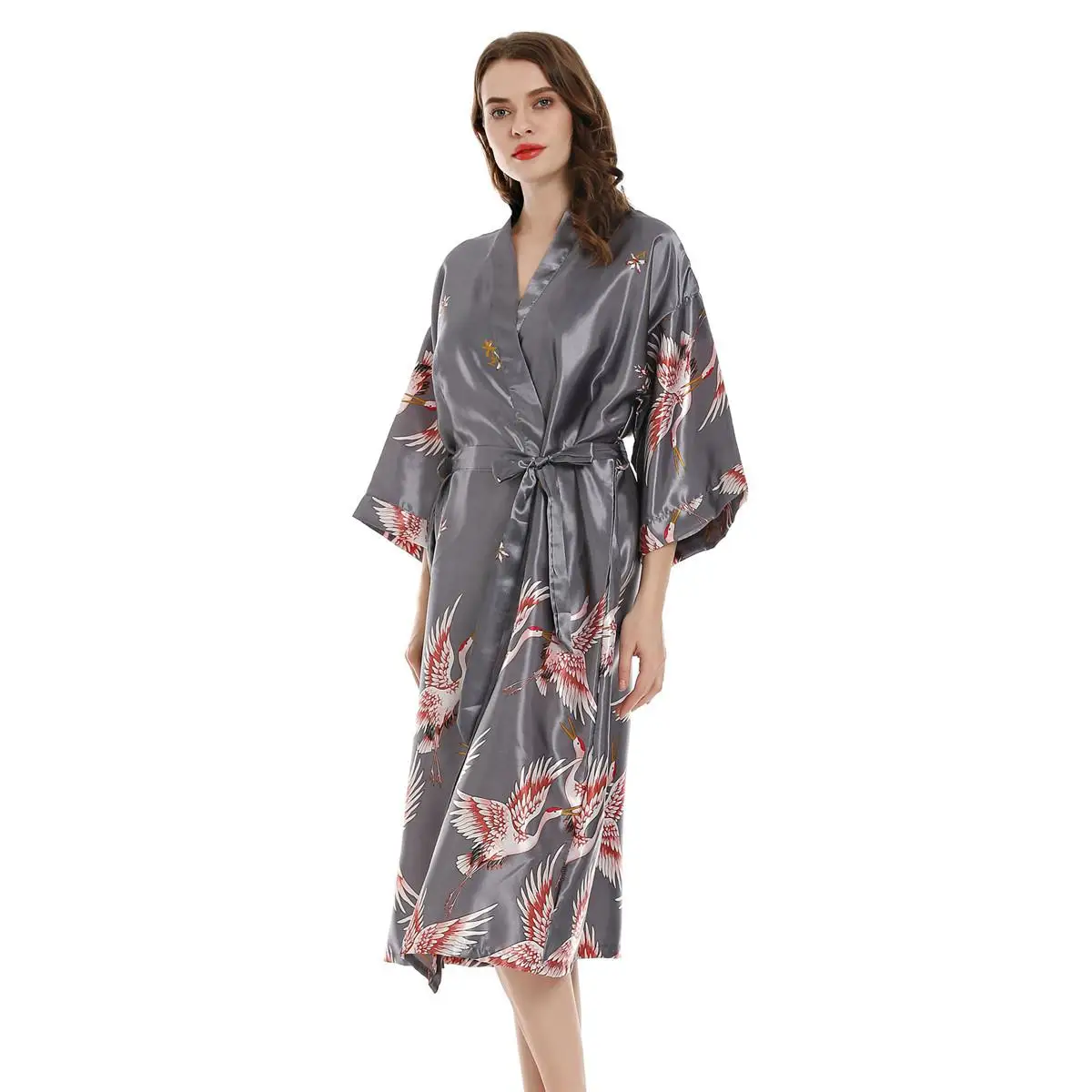 Сексуальный женский длинный халат летний Ночной костюм из вискозы кимоно банное платье с животным принтом для свадьбы, невесты, подружки невесты халат Повседневный юката - Цвет: Long Robe 3