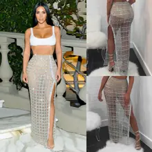 Модные женские сексуальные блестящие тюлевые прозрачные вечерние выпускные юбки с завышенной талией, сексуальная прозрачная верхняя одежда, вечерние юбки