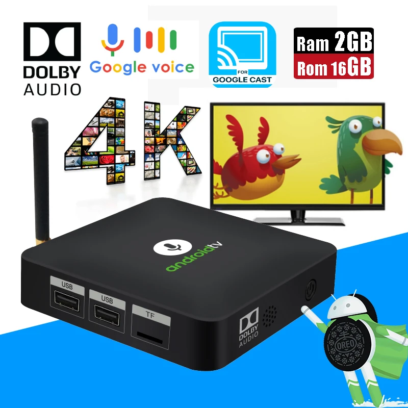 

MECOOL KM8 ATV Dolby Audio Android 8.0 Google Cast Smart TV Box 2G 16G Google Voice Remote Control Bluetooth 4.2 Set-top Box