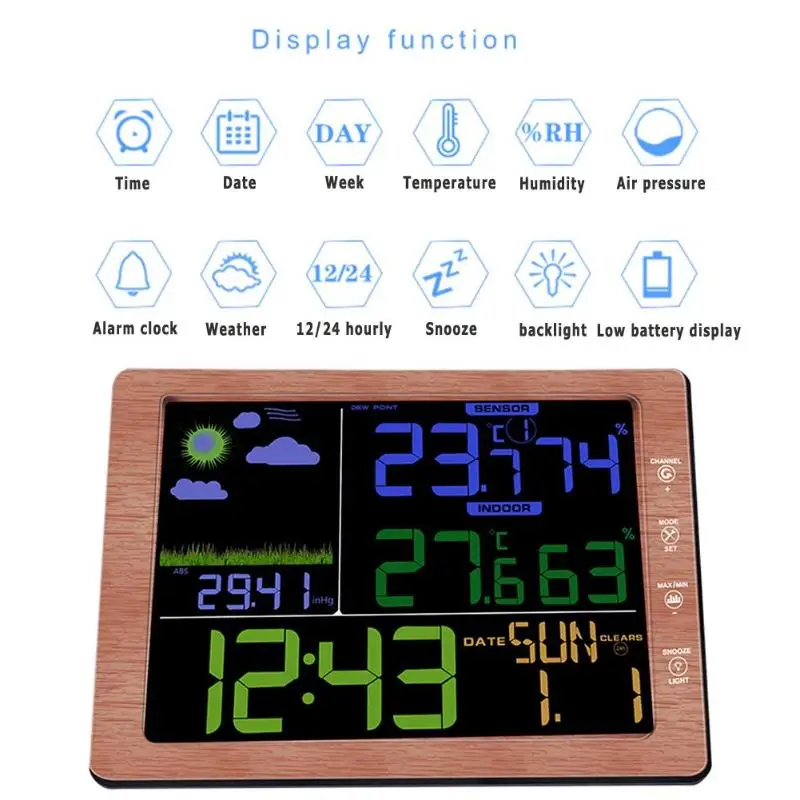 Беспроводной датчик, цветной ЖК-дисплей, барометр, термометр, гигрометр, метеостанция, цифровой будильник
