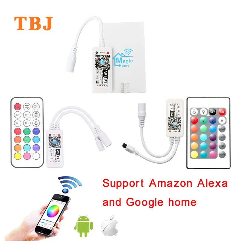 

DC5-28V MINI RGB RGBW LED WIFI Music Controller For Strip Light Compatible Amazon Alexa / Google Home IR RF Remote Controllable