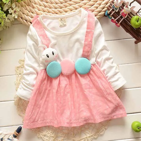 2015 New Autumn Baby Dress Cute Rabbit Pattern Party Dress Baby Girl
