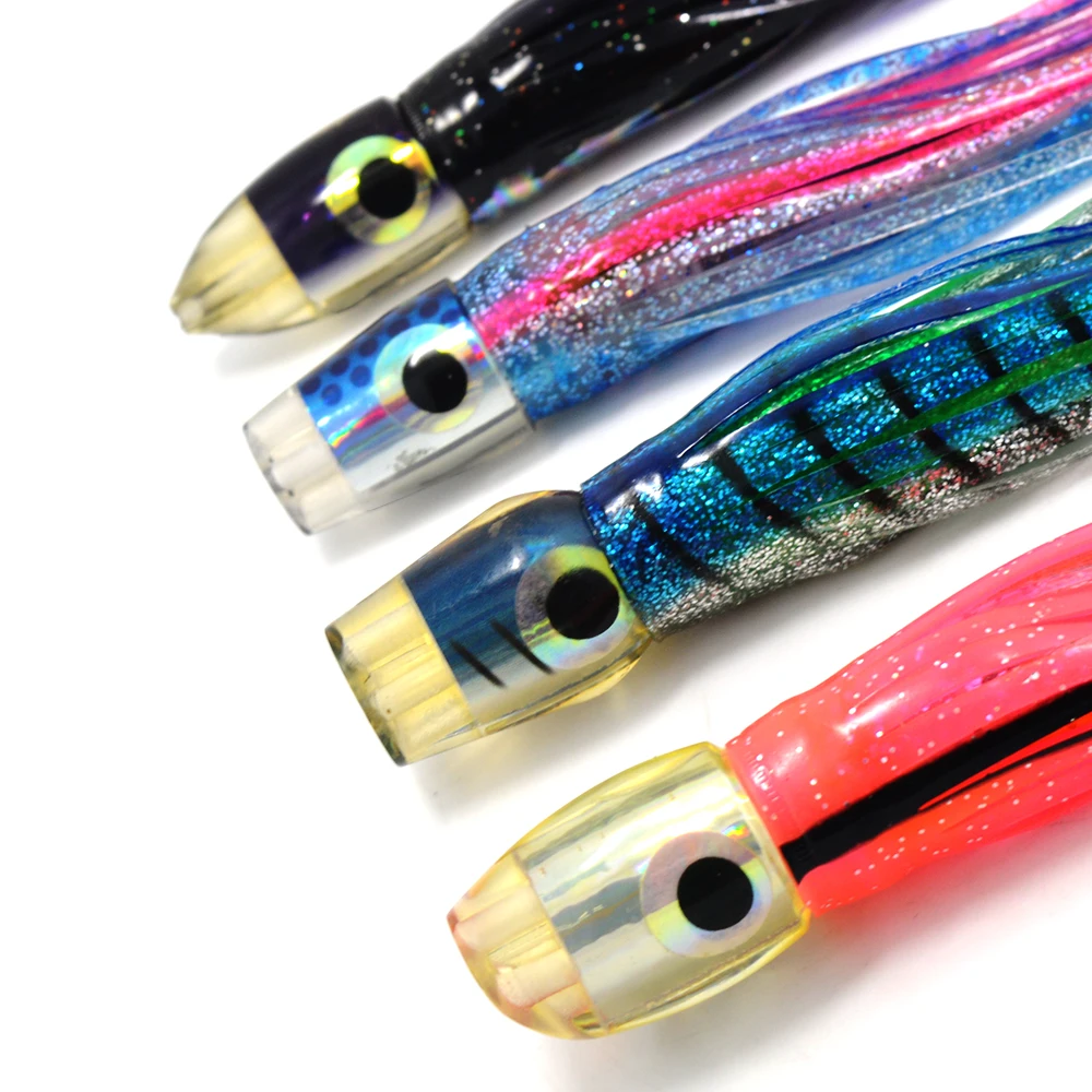 4 pcs Random Mixed color Octopus Sea Trolling Fishing Lure Resin head