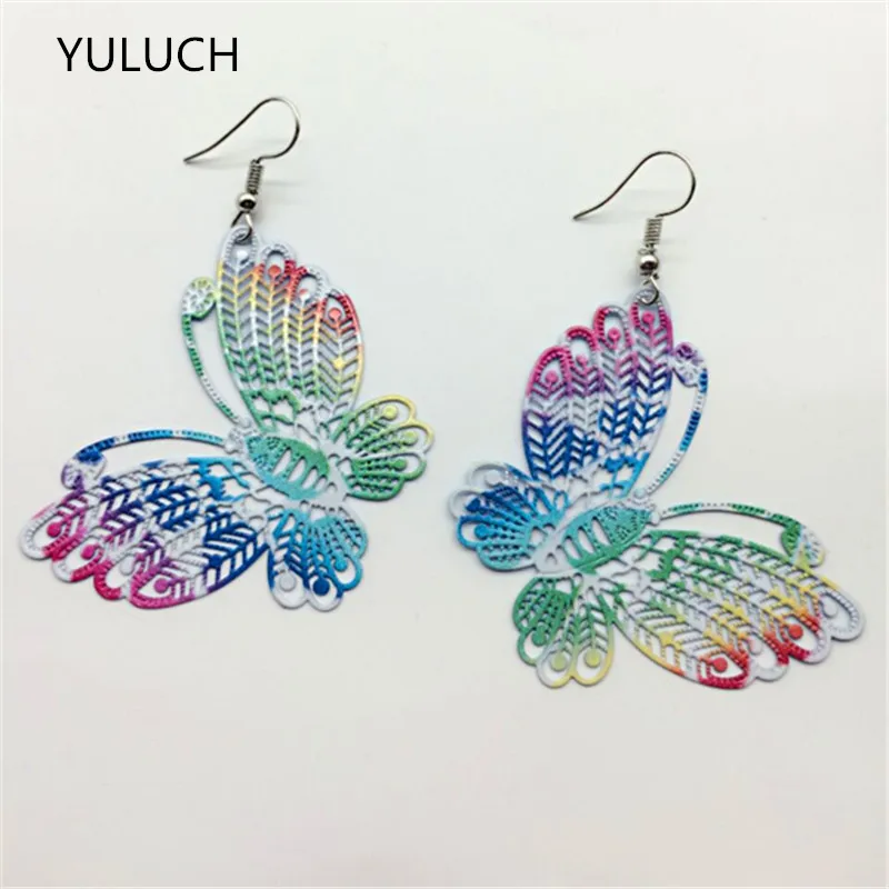 

pair unfinished nice Green peacock leaf butterfly earrings jewelry 2016 new design 2016 new arrival simple