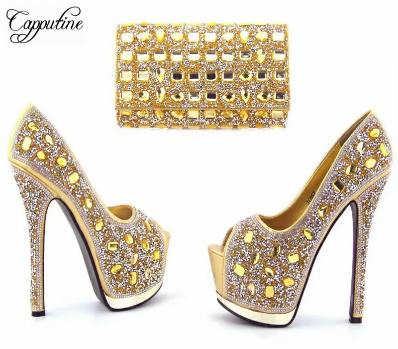 

Capputine New Summer Rhinestone Pumps Shoes And Bag Set Africa Woman High Heels Shoes And Bag Set Party Free Shipping