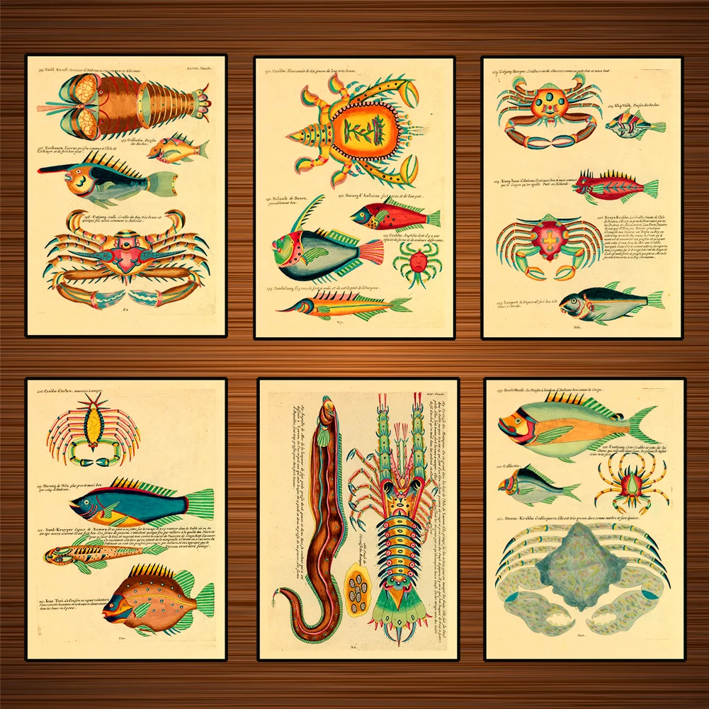 Vintage Adolphe Millot Encyclopedia Posters Reptiles Crayfish Fish Classic Canvas Paintings Wall Stickers Nursery Decor