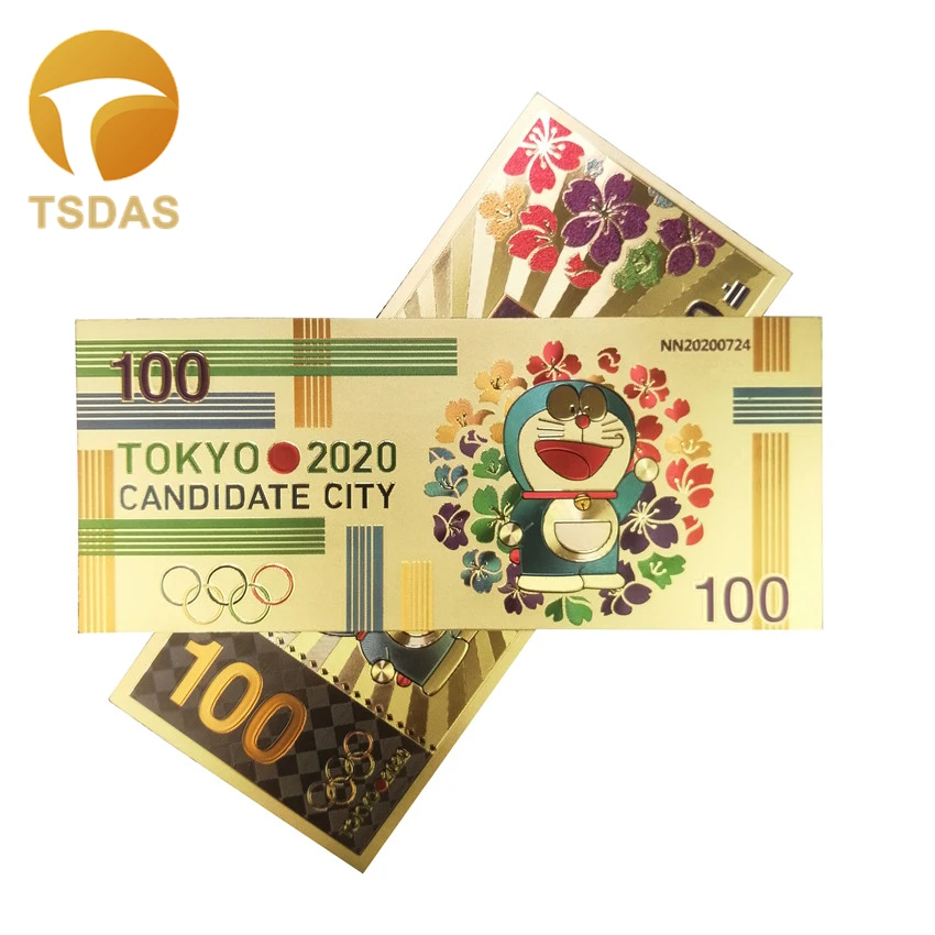 Милый персонаж из мультфильма японские банкноты Janpan 24k Золотая фольга с покрытием красочная Коллекция 10 шт./лот