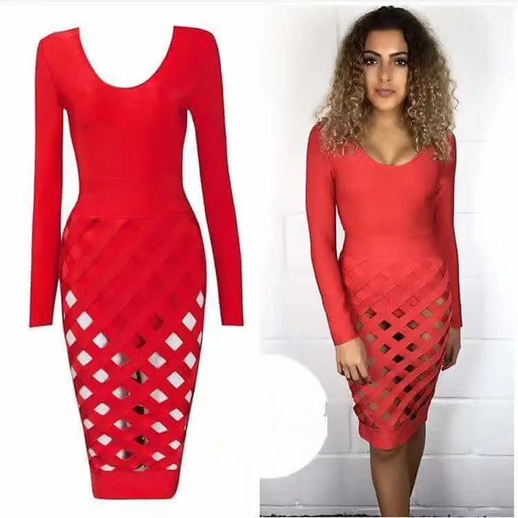 2017 New Arrival Elegant Heavy Workmanship Grid Hollow Out Midi Club