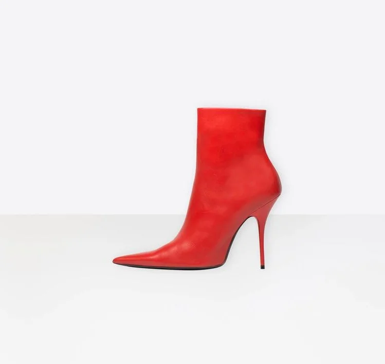 

Sexy Red Matte Leather Pointed-toe Ankle Boots Stiletto Heel Women Runway Bootie High Heels Patchwork Banquet Shoes Customized