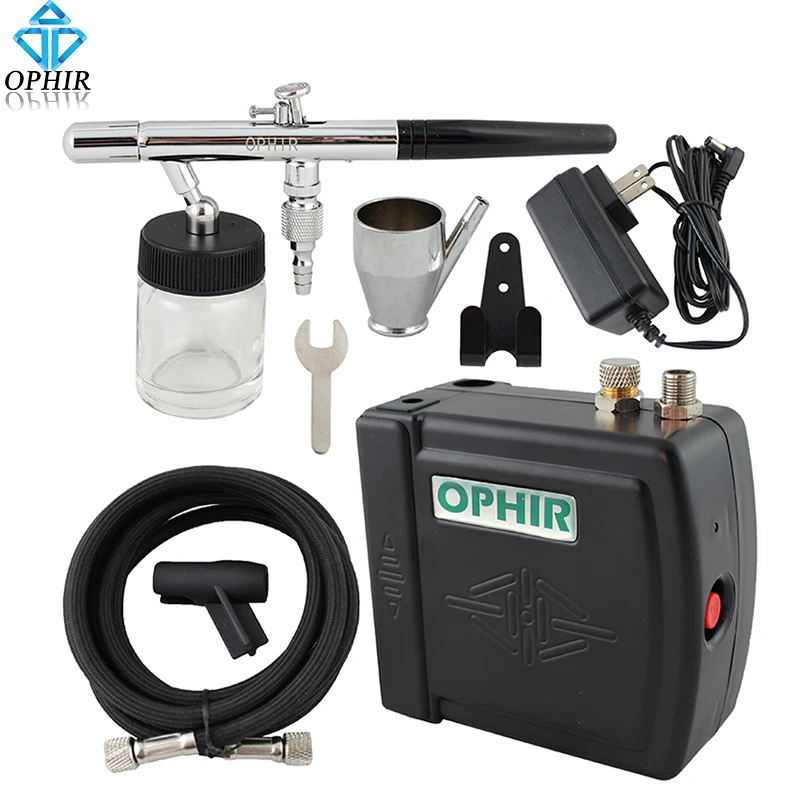 OPHIR 0.35mm Dual Action Airbrush Kit with Mini Airbrush Compressor for