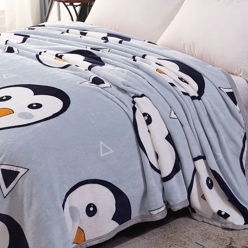 Super Soft Warm Coral Fleece Blanket Cute Penguin Pattern Printed