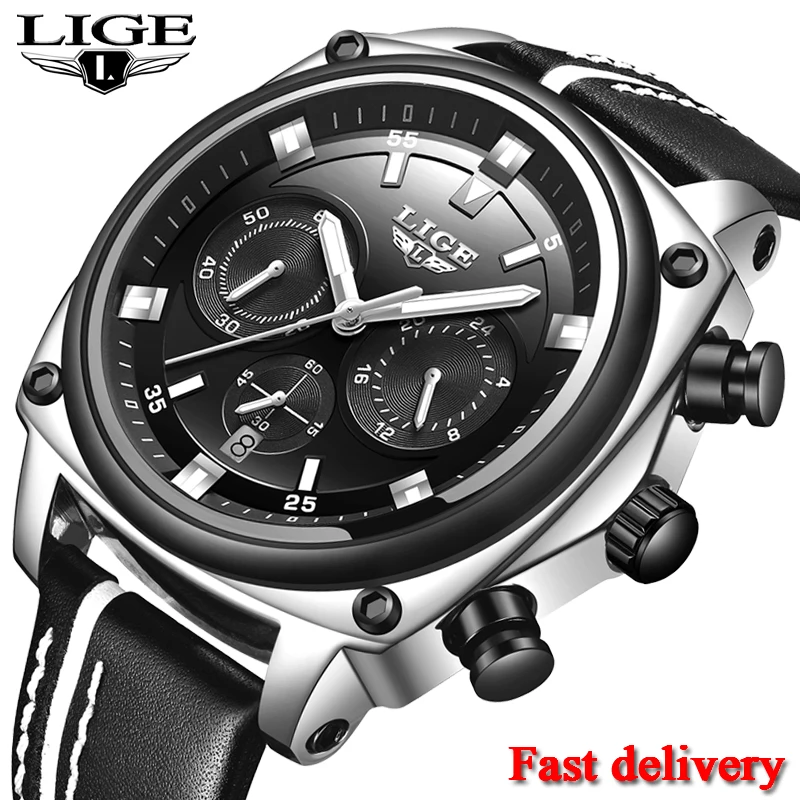 

New Montre Homme 2019 LIGE Mens Watches Top Brand Luxury Military Sport Watch Men Leather Waterproof Clock Quartz Wristwatch+Box