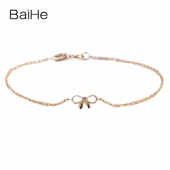 

BAIHE Solid 18K Yellow Gold 0.02ct H/SI Natural Diamonds Trendy Fine Jewelry bow diamond Bracelet for Women Simple браслет
