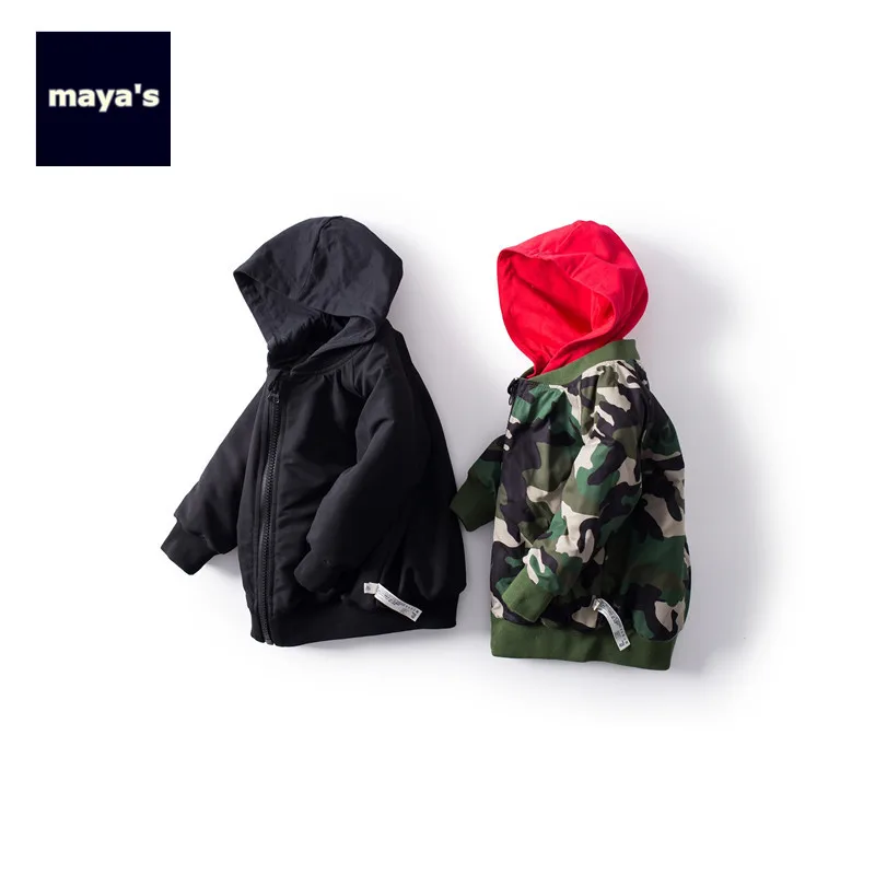 Mayas/модное камуфляжное зимнее Детское пальто с цветными блокировками черная