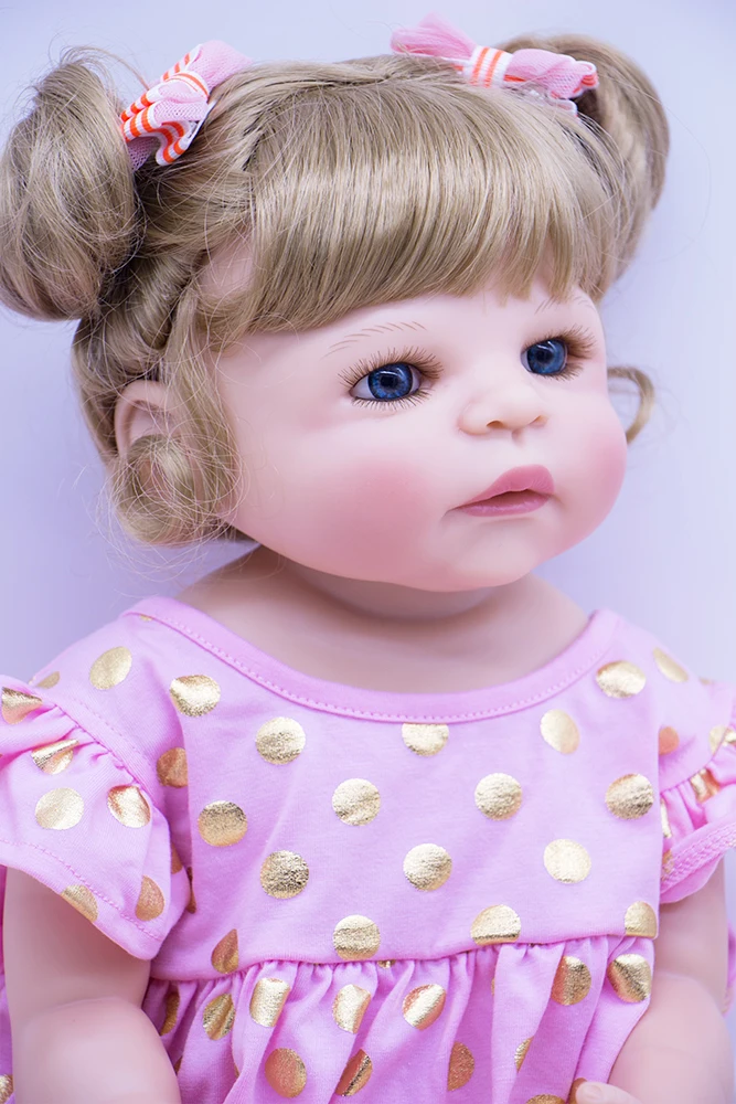 55cm Silicone vinyl Reborn Baby Doll Toys 22'' Blue eyes with curly hair Princess Toddler Babies Girl Boneca Kid Gift Alive Bebe