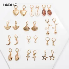 IngeSight.Z 12 Arten Böhmischen Shell Kupfer Kleine Kreis Hoop Ohrringe Erklärung Kristall Mond Engel Ohrringe für Frauen Schmuck